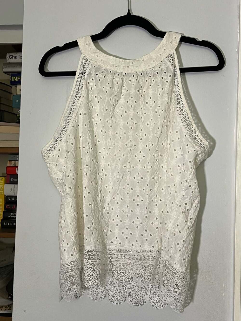 Adiva White Eyelet Lace Halter Sleeveless Top